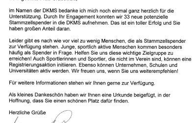 DKMS bedankt sich für 33 neue Stammzellspender