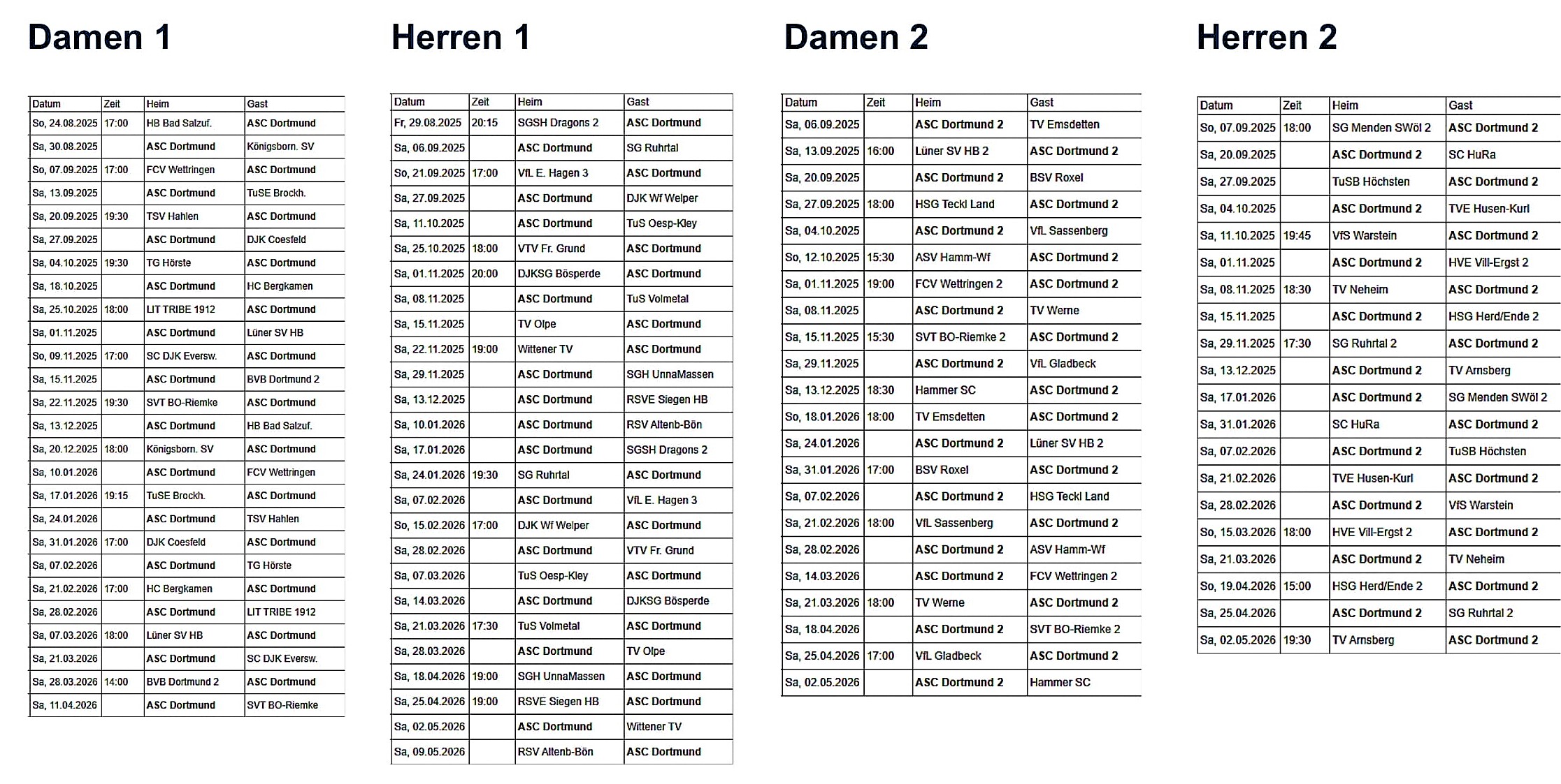 Damen 1Herren 1 Damen 2 Herren 2-1